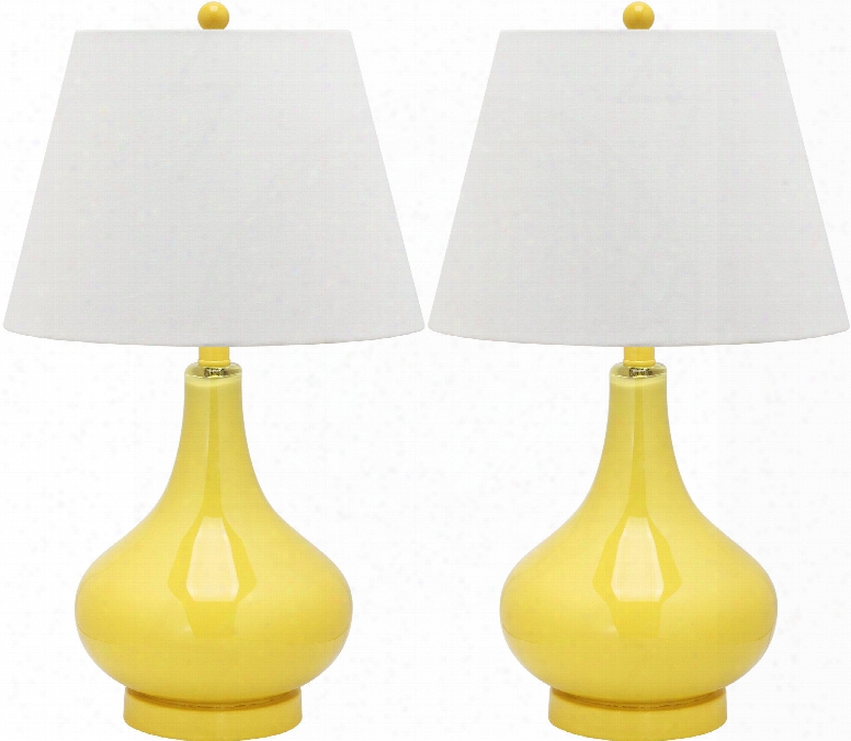 Set Of Two Amy Gourd Glass Lamps In Yellow Design By Safavieh