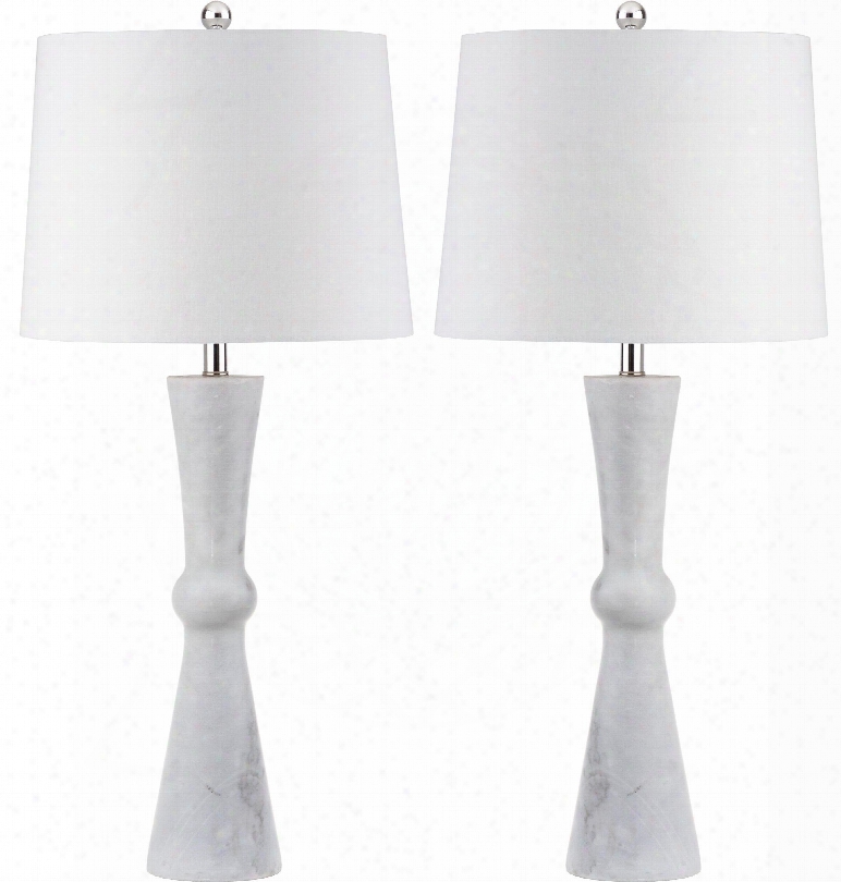 Set Of Two Bowtie Scroll Table Lamps In White Design By Safavieh