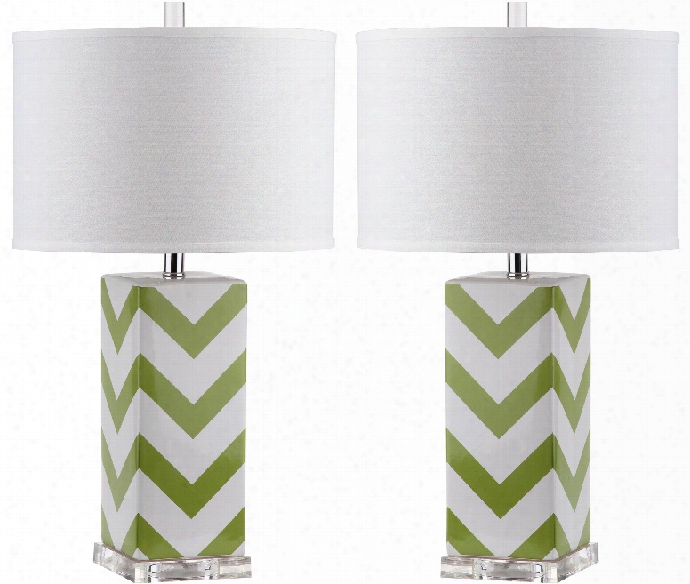 Set Of Two Chevron Stripe Table Lamps In Green Design By Safavieh