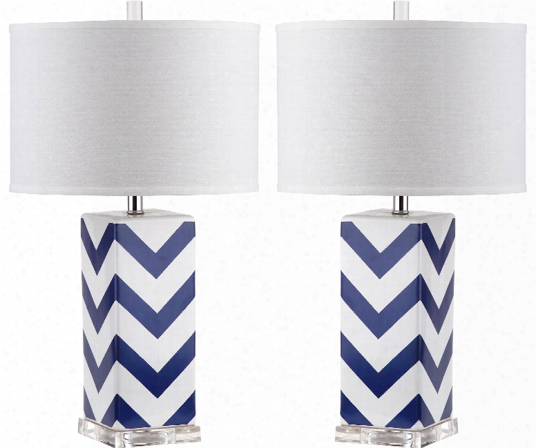 Set Of Ttwo Chevron Stripe Table Lamps In Navy Design By Safavieh