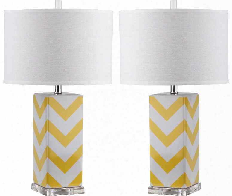 Set Of Two Chevron Sripe Table Lamps In Yellow Design By Safavieh