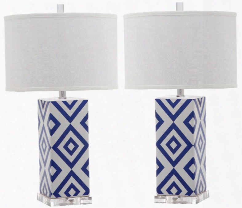 Set Of Two Diamonds Table Lamps In Navy Design By Safavieh