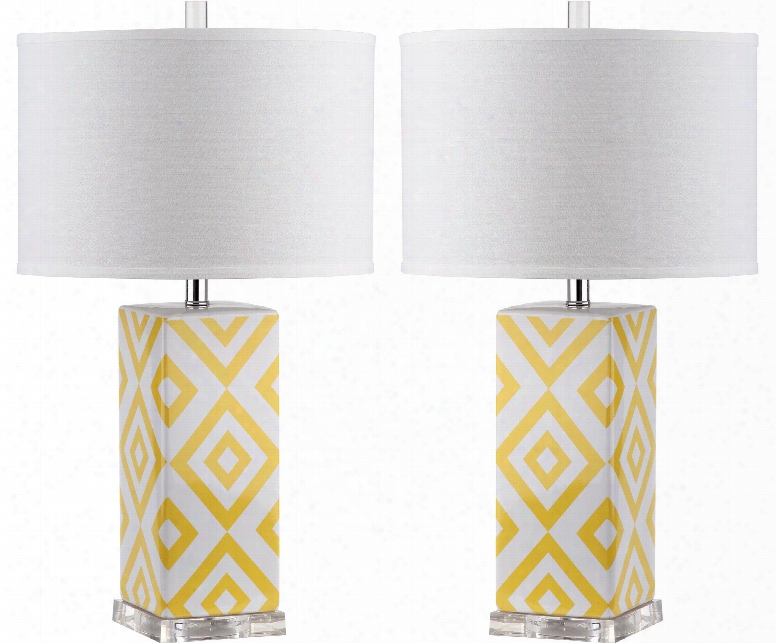 Set Of Two Diamonds Table Lamps In Yellow Design By Safavieh