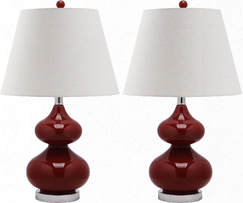 Set Of Two Eva Double Gourd Glass Lamps In Chinese Red Design By Safavieh