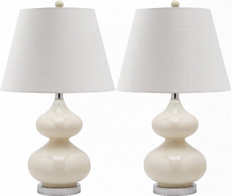 Set Of Two Eva Double Gourd Glass Lamps In Pearl Grey Design By Safavieh