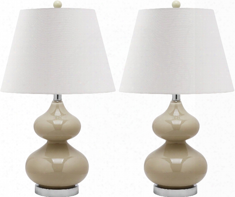 Set Of Two Eva Double Gourd Glass Lamps In Taupe Design By Safavieh