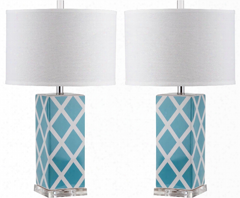 Set Of Two Garden Lattice Table Lamps In Light Blue Design By Safavieh