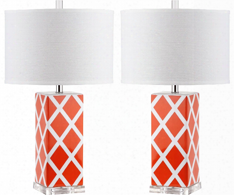 Set Of Two Garden Lattice Table Lamps In Orange Design By Safavieh