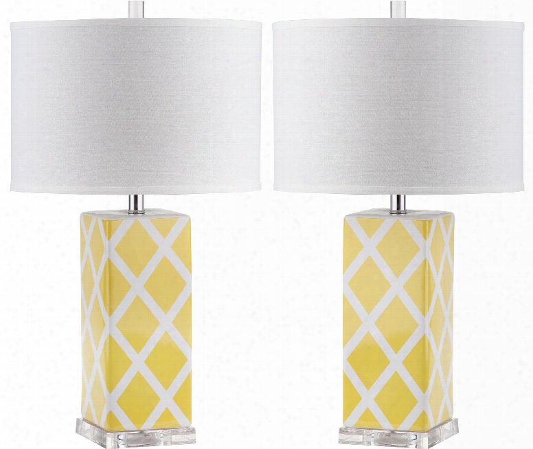 Set Of Two Garden Lattice Table Lamps In Yellow Design By Safavieh