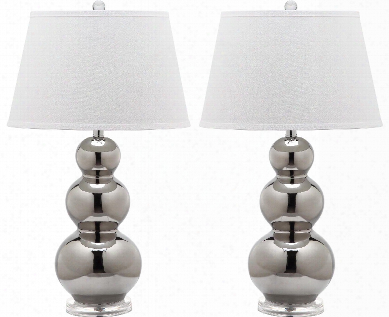 Set Of Two Pamela Triple Gourd Ceramic Lamps In Silver Design By Safavieh