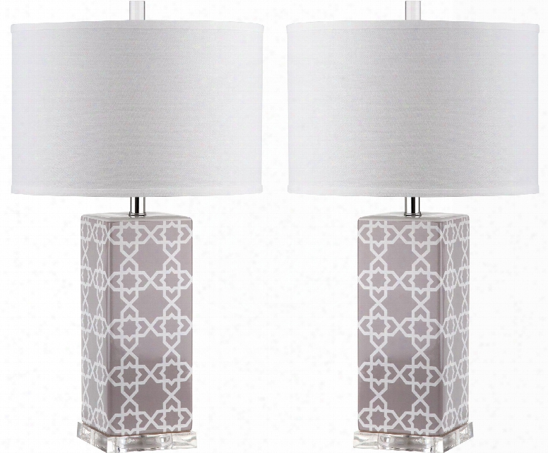 Set Of Two Quatrefoil Table Lamps In Grey Design By Safavieh