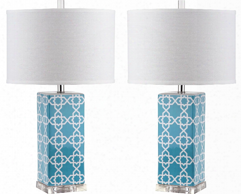 Set Of Two Quatrefoil Table Lamps In Light Blue Design By Safavieh