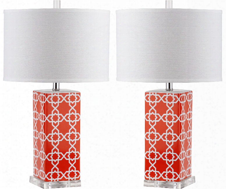 Set Of Two Quatrefoil Table Lamps In Orange Design By Safavieh