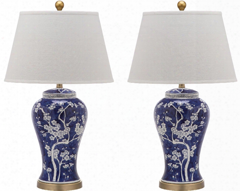 Set Of Two Spring Blossom Lamps In Dark Blue Design By Safavieh