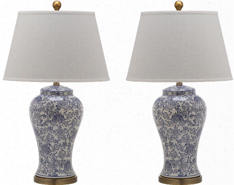 Set Of Two Spring Blosom Lamps In Light Blue Design  By Safavieh