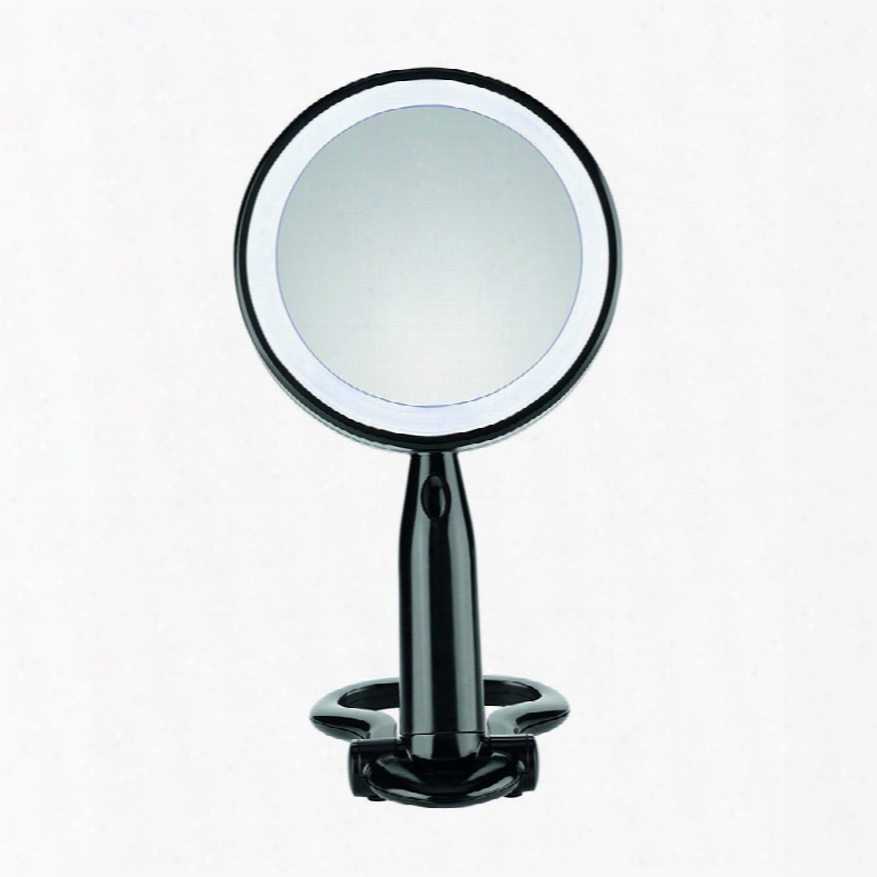 Conair Round Shaped Plastic Led Double Sided Lighted Makeup Mirror Black