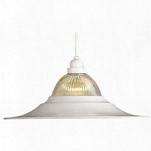 Pendant Ceiling Fixture With Ribbed Glass, Maximum One 150 Watt Incandescent Medium Base Bulb, 18 In., White 560804