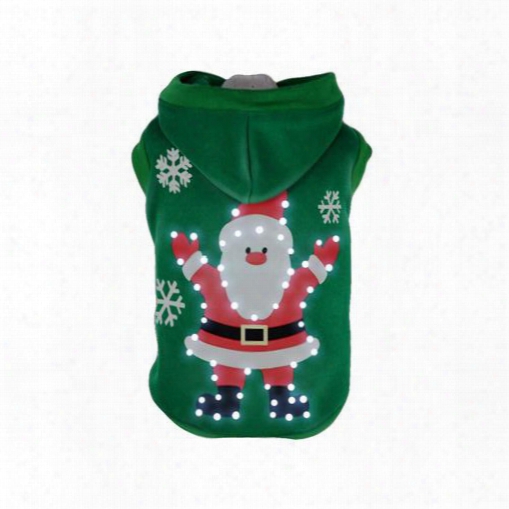 Pet Life Led Lighting Hands-up-santa Sweater Pet Costume, Green, Small