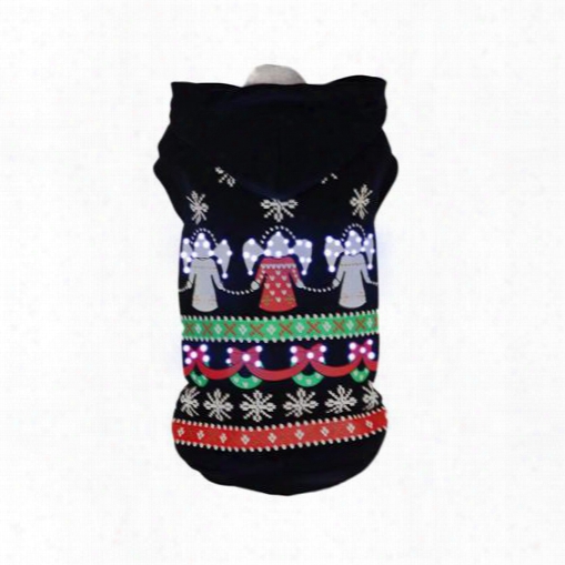Pet Life Led Lighting Patterned Holiday Hooded Sweater Pet Costume, Black, Large