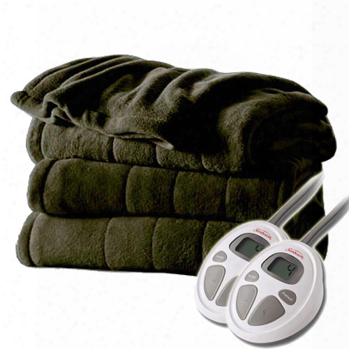 Sunbeam Channeled Microplush Heated Electric Blanket King Size Ivy Green