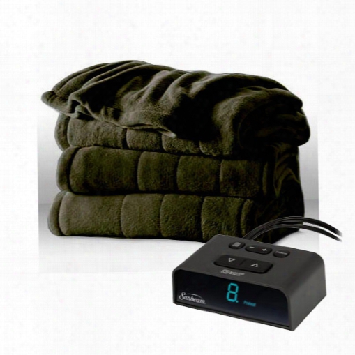 Sunbeam Channeled Microplush Heated Electric Blanket Twin Size Ivy Green