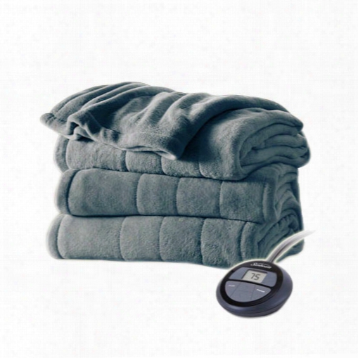 Sunbeam Channeled Microplush Heated Electric Blanket Twin Size Heritage Blue