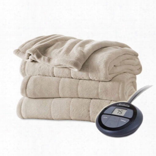 Sunbeam Channeled Velvet Plush Electric Heated Blanket Twin Sand