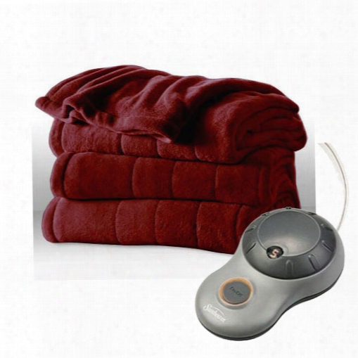 Sunbeam Heated Electric Blanket Channeled Velvet Plush Twin Size Garnet