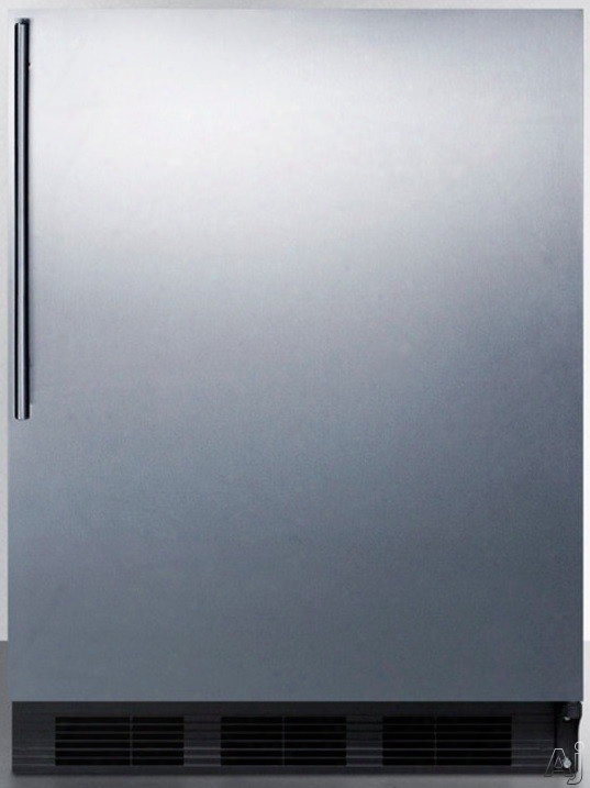 Accucold  Ff6bsshv 5.5 Cu. Ft. Compact Refrigerator With Adjsutable Glass Shelves, Automatic Defrost, Interior Lighting, Crisper Drawer, Door Storage And Jet Black Exterior Finish: Stainless Steel Door With Thin Handle