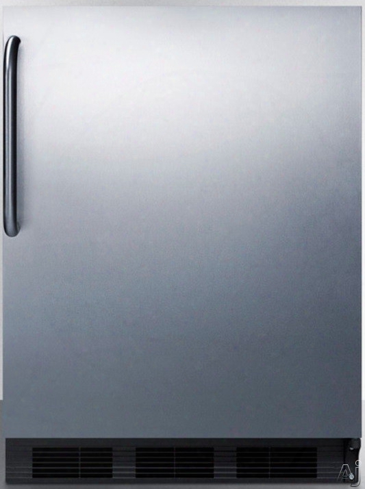 Accucold Ff6bsstb 5.5 Cu. Ft. Compact Refrigerator With Adjsutable Glass Shelves, Automatic Defrost, Interior Lighting, Crisper Drawer, Door Storage And Jet Black Exterior Finish: Stainless Steeel Door With Towel Bar Handle