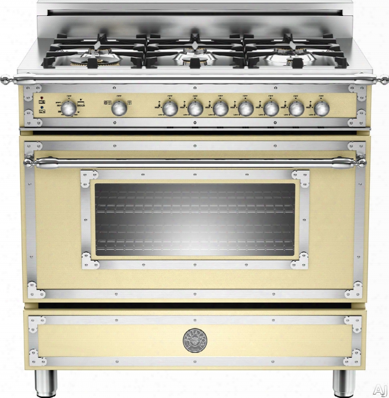 Bertazzoni Heritage Series Her366gas 36 Inch Traditional-style Gas Range With 6 Sealed Brass Burners, 4.4 Cu. Ft. Convection Oven, Manual Clean, Storage Compartment And Telesfopic Glide Shelf