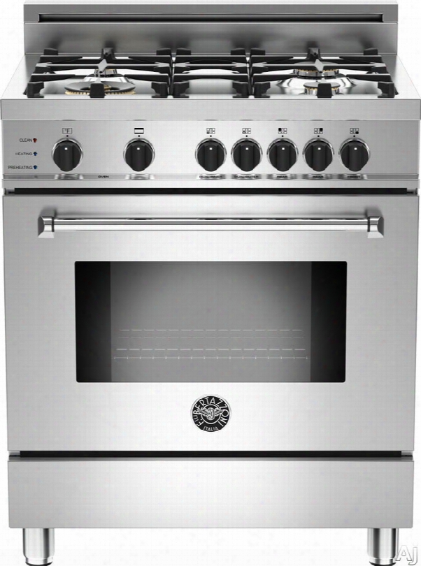 Bertazzoni Master Series Mas304dfsxt 30 Inch Pro-style Dual Fuel Range With 4 Sealed Brass Burners, 3.4 Cu. Ft. Convection Oven, Self-clean, Infrared Broiler And Telescopic Glide Shelf: Natural Gas