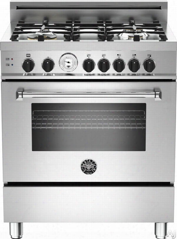 Bertazzoni Acquire Series Mas304gasxt 30 Inch Pro-style Gas Range With 4 Seal Ed Brass Burners, 3.6 Cu. Ft. Convection Oven, Manua L Clean, Storage Drawer And Telescopic Glide Shelf: Natural Gas