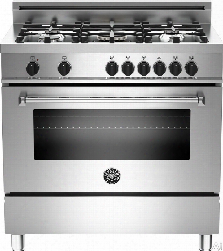 Bertazzoni Master Series Mas365dfmxe 36 Inch Pro-style Dual Fuel Range With 4.4 Cu. Ft. Convection Oven, 5 Sealed Aluminum Burners, 4.4 Cu. Ft. Convection Oven, 9 Cooking Modes And Full-width Infrared Broiler: Natural Gas