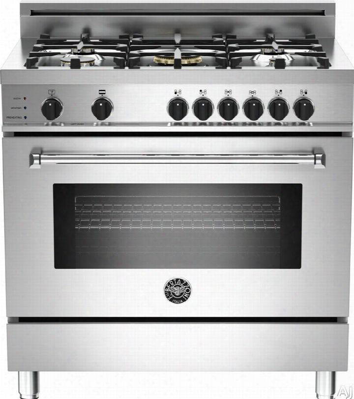 Bertazzoni Master Series Mas365dfsxt 36 Inch Pro-style Dual Fuel Range With 5 Sealed Brass Burners, 4.0 Cu. Ft. Convection Oven, Self-clean, Infrared Broiler And Telescopic Glide Shelf:  Natural Gas