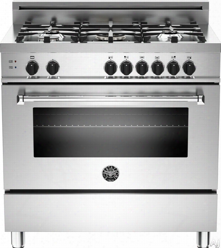 Bertazzoni Master Series Mas365gasxe 36 Inch Pro-style Gas Range With 5 Sealed Aluminum Burners, 18,000 Btu Burner, 4.4 Cu. Ft. Convection Oven, Manual Clean And Full-width Infrared Broiler: Natural Gas