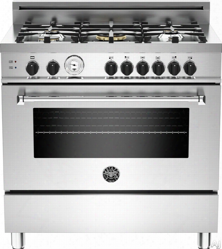 Bertazzoni Master Series Mas365gasxt 36 Inch Pro-style Gas Range With 5 Sealed Brass Burners, 4.4 Cu. Ft. Convection Oven, Manual Clean, Storage Drawer And Telescopic Glide Shelf: Natural Gas