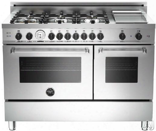 B Ertazzoni Master Series Mas486ggasxt 48 Inch Pro-style Gas Range With 6 Sealed Brass Burners, 3.6 Cu. Ft. Main Convection Oven, Manual Clean, Griddle, Storage Drawer And Telescopic Glide Shelf: Natural Gas