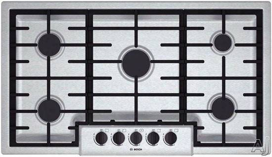 Bosch 500 Series Ngm5655uc 37 Inch Gas Cooktop With Power Burner, Continuous Grates, Centralized Controls, Low-profile Design, Heavy-duty Metal Knobs And 5 Sealed Burners