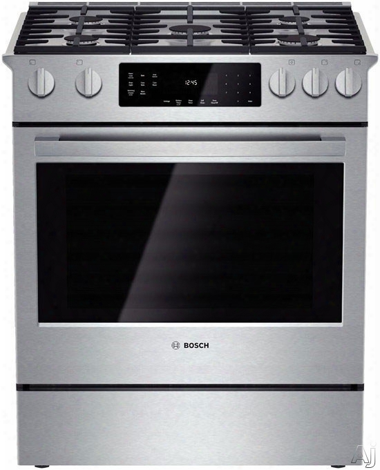 Bosch 800 Series Hgi8054uc 30 Inch Slide-in Gas Range With True Convection, Warming Drawer, Pyrolytic Self-clean, Pizza Setting, 4.8 Cu. Ft. Oven Capacity, Extra Large Door Window, 5 Sealed Burners, 18,000 Btu Center Burner, Kitchen Timer And Star-k Certi