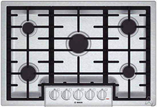 Bosch 800 Series Ngm8055uc 31 Inch Gas Cooktop With Continuous Grates, Led Light Indicator, Heavvy-duty Knobs, 5 Sealed Burners And 47,200 Total Btu: Stainless Steel