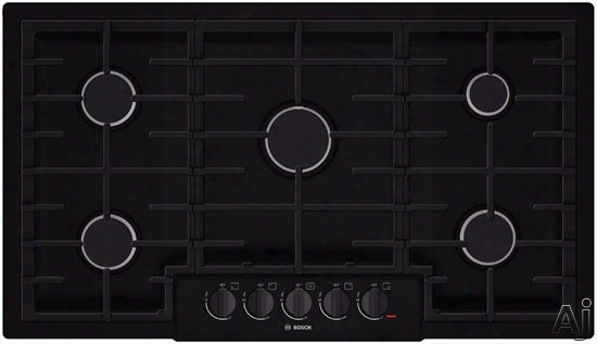 Bosch 800 Series Ngm8665uc 37 Inch Gas Cooktop With Automatic Re-ignition, Continuous Grates, Centralized Controls, Lp Convertiblle, 18,000 Btu Center Burner, 59,500 Btu Burners, Low-profile Design, 5 Sealed Burners And Meral Knobs: Black