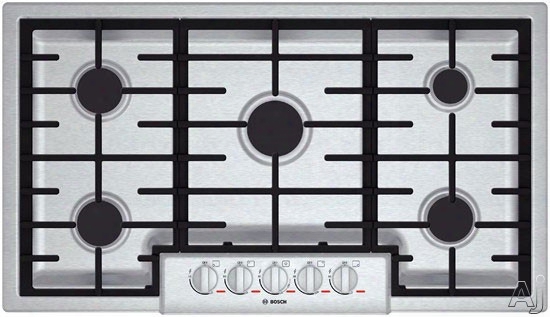 Bosch Benchmark Series Ngmp655uc 37 Inch Gas Cooktop With 5 Sealed Burners, 20,000 Btu Burner, Cast Iron Continuous Grates, Heavy-duty Metal Knobs, Centralized Controls, Low-profile Design And Ada Compliant