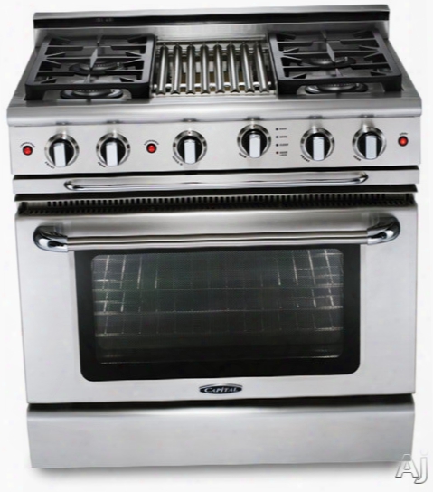 Capital Precision Seriez Gscr364g 36 Inch Pro-style Gas Range With 4 Sealed Burners, 12" Thermo-griddle, Ez-glides␞ Drip Trays, Flex-roll␞ Oven Racks, Infrared Glass Broiler, Moto-rotis␞ Rotisserie And 4.6 Cu. Ft. Convection Oven