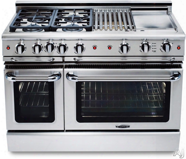Capital Precision Series Gscr484g 48 Ich Pro-style Gas Range With 4 Power-flo Sealed Burners, 4.6 Cu. Ft. Primary Oven Capacity, Convection, Infrared Glass Broiler, 24 Inch Thermo-griddle And Motorized Rotisserie System (exact Image Not Shown)