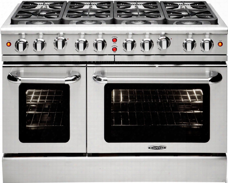 Capital Precision Series Mcr488l 48 Inch Pro-style Gas Range With 8 Sealed Burners, Infrared Broil Burner, Interior Oven Light, Continuous Grates, Convection Bake, 4.9 Cu. Ft.  Primary Oven And 2.7 Cu. Ft. Secondary Oven: Liquid Propane