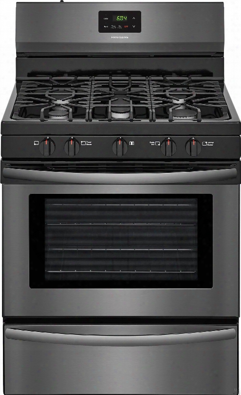 Frigidaire Ffgf3052td 30 Inch Freestanding Gas Range With Simmer Burner, Broiler Drawer, Quick Broil Burner, Contentious Grates, 5 Sealed Burners And 4.2 Cu. Ft. Capacity: Black Stainless Steel