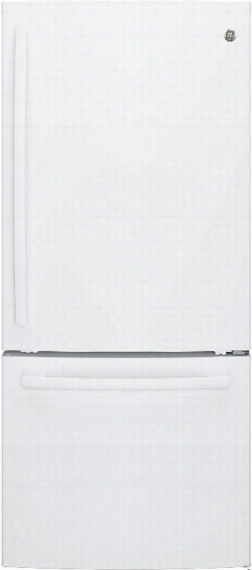 Ge Gbe21dgkww 30 Inch Bottom Freezer Refrigerator With 20.9 Cu. Ft. Capacity, Led Lighting, 2 Adjustable Shelves, 2 Humidity Controlled Drawers, 4 Door Bins, 1 Freezer Shelf, 1 Freezer Basket And Energy Star Qualified: White