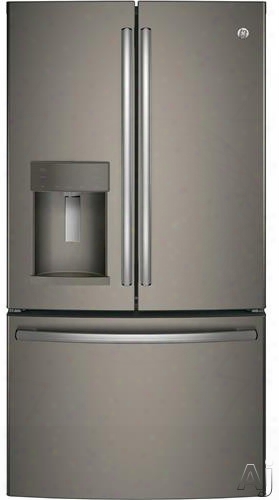 Ge Gfd28gmles 36 Inch French Door Refrigerator With Door In Door, Twinchill␞ Evaporators, Advanced Filtration System, Led Lighting, Turbo Freeze, Turbo Chill And 27.8 Cu. Ft. Calacity: Slate