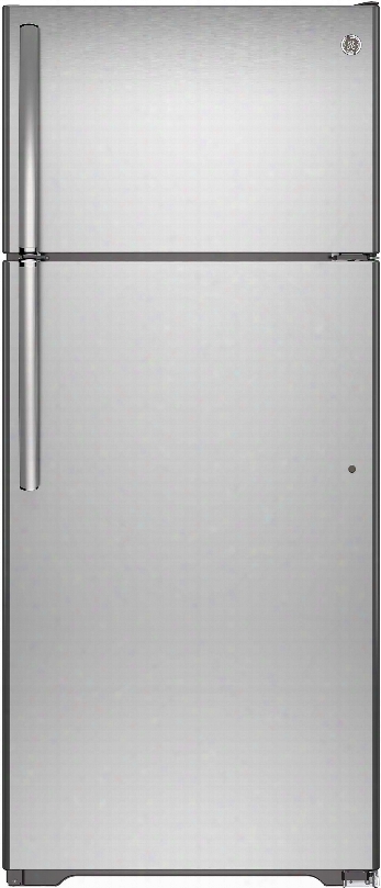 Ge Gie18gshss 28 Inch Top-freezer Refrigerator With Snack Drawer, Spillproof Freezer Floor, Ice Maker, Gallon Door Storage, Adjustable Spillproof Glass Shelving, Humidity-controlled Crisper Drawers, Energy Star And 17.5 Cu. Ft. Capacity: Stainless Ste